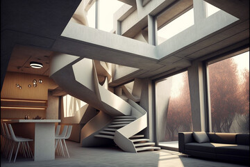 Fototapeta premium Modern Visionary Interior Design Concept with Futuristic Architecture concept. Ai generated