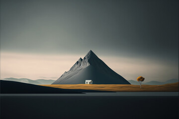 Fototapeta na wymiar Minimalist Serene and peaceful Landscape illustration with calm tranquil atmosphere. Ai generated