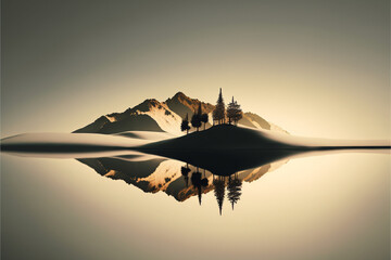Fototapeta na wymiar Minimalist Serene and peaceful Landscape illustration with calm tranquil atmosphere. Ai generated