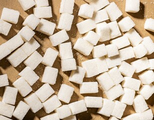 Refined white beet sugar pieces, cubes, lumps background