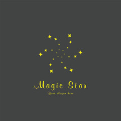 Magic star logo design illustration. Symbol star spin shape glitter shiny. vector rotation pictogram. Isolated background.