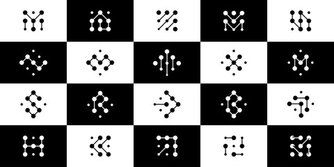 Collection of technology connection with abstract dot, molecule and system logo template. icon, symbol, creative.