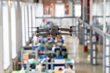 quadcopter over a open office space. professional video shooting of premises