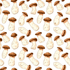 King oyster color seamless pattern. Vector asian food fabric pattern. Colorful illustration in cartoon style