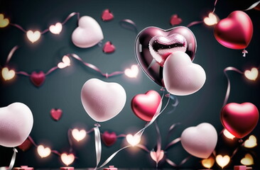 Obraz na płótnie Canvas Heart Balloons. Helium Ballooons for celebrating love, Valentine's day, children. Generative AI