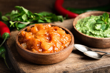 Chutney, traditional dish of indian cuisine, selective focus