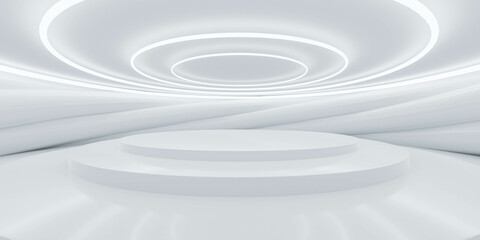 Naklejka premium white minimalistic studio environment with bright lights and reflections 3d render illustration