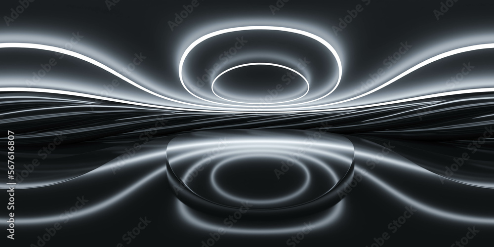 Fototapete 360 degree full panorama environment map of black minimalistic studio environment with bright lights