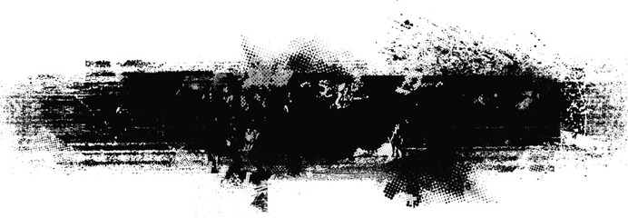 Glitch distorted geometric shape . Noise destroyed logo . Trendy defect error shapes . Glitched frame .Grunge textured . Distressed effect .Vector shapes with a halftone dots screen print texture.