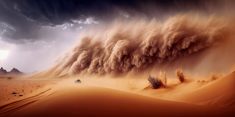 Dramatic sand storm in desert. Abstract background. - obrazy, fototapety, plakaty