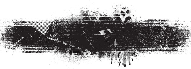 Glitch distorted geometric shape . Noise destroyed logo . Trendy defect error shapes . Glitched frame .Grunge textured . Distressed effect .Vector shapes with a halftone dots screen print texture.