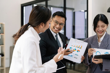 business adviser meeting to analyze and discuss the situation on the financial report in the meeting room.Investment Consultant, Financial advisor and accounting concept