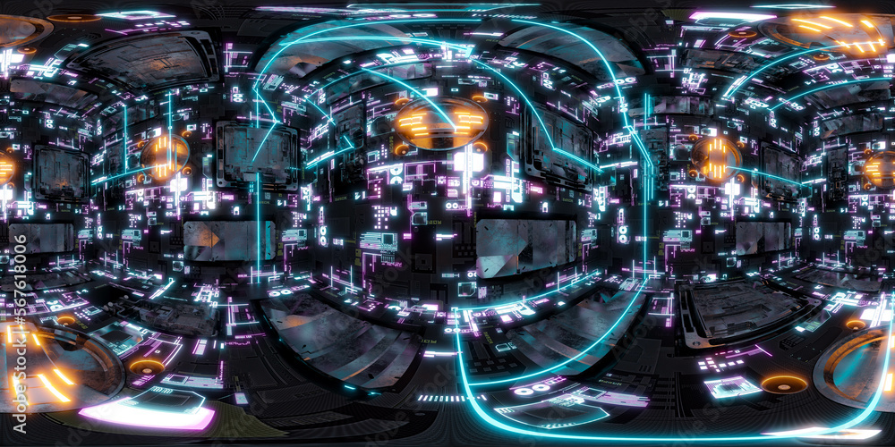 Poster 360 degree full panorama environment map of futuristic computer surface environment studio 3d render