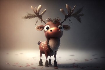 Fototapeta premium cute reindeer character created using AI Generative Technology