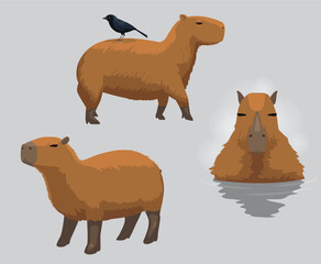 Capybara Cute Cartoon Poses Vector Illustration Set 3