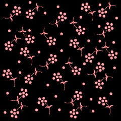 Tiny pink flowers on black background, embossed pattern, seamless pattern