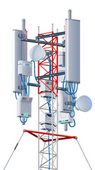 Antenna 5G for wireless network. Telecommunication cellular station. Broadcasting tower. Isolated  cut out object. 5G communication tower. LTE aerial. Mast of station of the broadcasting cellular.
