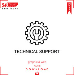 Fototapeta na wymiar TECHNICAL SUPPORT icon vector on white background. Simple, isolated, flat icons, icons, apps, logos, website design or mobile apps for business marketing management, UI UX design Editable stroke.EPS10