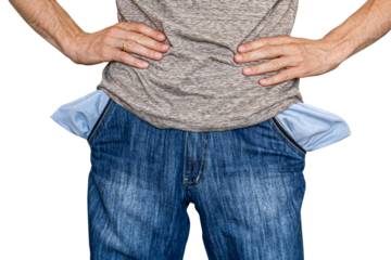 Man bankrupt. Hands with two empty pockets. Bankruptcy concept. png transpatent