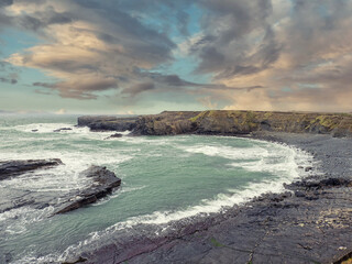 Stunning rough coast line of Ireland near Bridges of Ross, county Clare. Irish seascape. Beautiful...