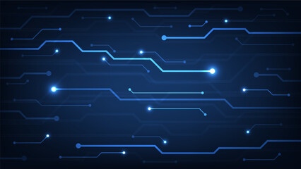 Hi tech digital circuit board. AI pad and electrical lines connected on blue lighting background. futuristic technology design element concept