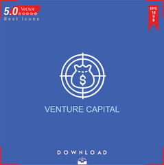 Fototapeta na wymiar VENTURE CAPITAL icon vector on blue background. Simple, isolated, flat icons, icons, apps, logos, website design or mobile apps for business marketing management, UI UX design Editable stroke.EPS10