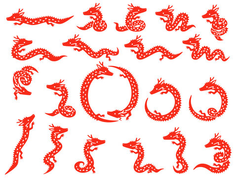 赤い龍のキャラクターのイラストセット