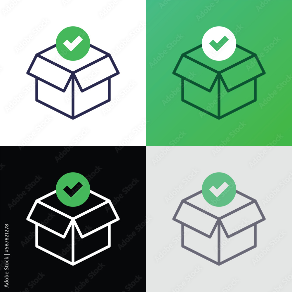Poster order checked: open package with check mark. thin line icon. modern vector illustration for delivery