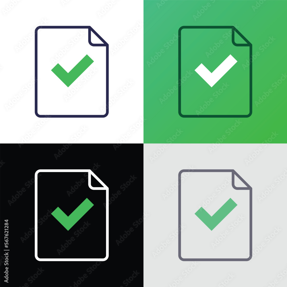 Poster document approved thin line icon: paper sheet with check mark. modern vector illustration.