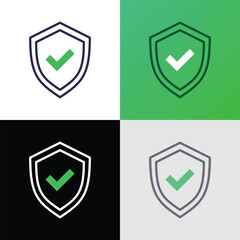 Protection thin line icon: shield with tick. Modern vector illustration.