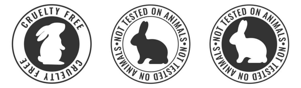 not tested on animals. Animal cruelty free symbol design. Product not tested on animals sign with  bunny rabbit stamp. Vector illustration.