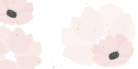 Floral minimalistic background with pink flowers. Delicate watercolor anemones. Vector background for banner, poster.