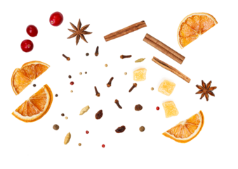 set of ingredients to Gluhwein isolated png
