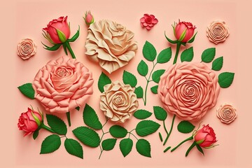 Rose Flowers on Flat View Illustration Generative AI