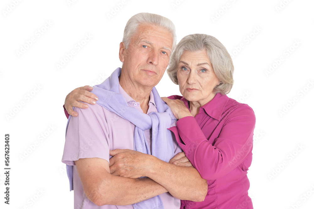 Wall mural Sad senior couple isolated on white background