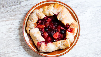 Red fruit galette. The galette des rois is a cake that celebrates the Epiphany, traditionally sold and consumed during the first days of the year in France and Belgium.