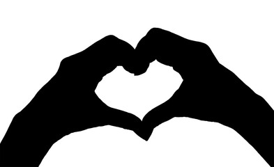 Illustration of silhouette of female's hands posing HEART sign isolated on transparent background, PNG file