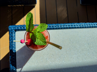 Mojitos drinks with strawberry and mint.