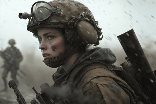 A brave female soldier is not afraid to fight. generative AI
