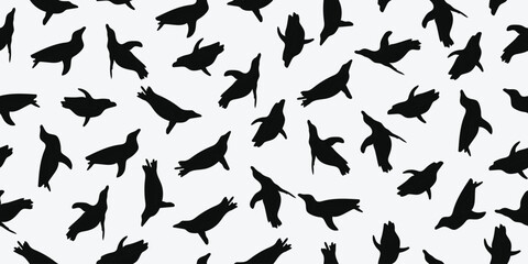 Black and white swimming penguin seamless pattern