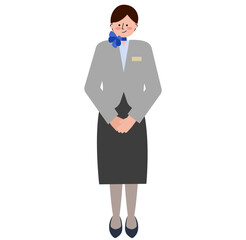 女性の客室乗務員のイラスト(グレーの制服）