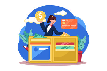 Woman Puts Money In Her Purse