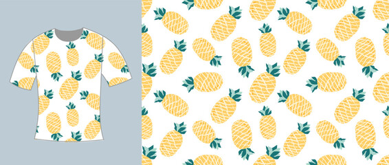 Seamless pattern t shirt design with pineapple and ananas © Evgeniya Sheydt