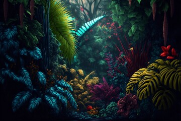 Naklejka na ściany i meble Jungle Nature Tropical Wallpaper Generative AI