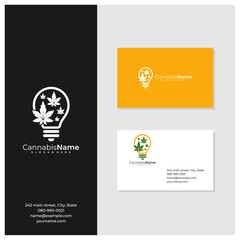 Fototapeta na wymiar Bulb Cannabis logo with business card template. Creative Cannabis logo design concepts