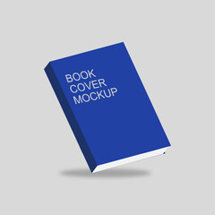 Blue softcover book mockup template design on gray background. Vector illustration.