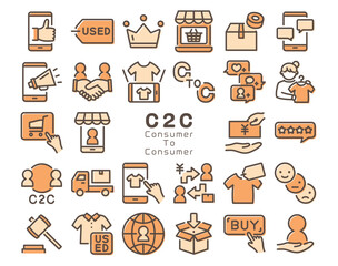 C2C（Consumer to Consumer）カラフルなラインアイコンセット