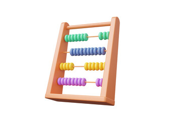 Abacus colorful with symbols math, plus, minus, multiplication, on cream floating isolated, arithmetic game learn counting number concept, finance education. 3d render illustration