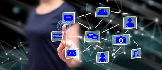 Woman touching an application concept