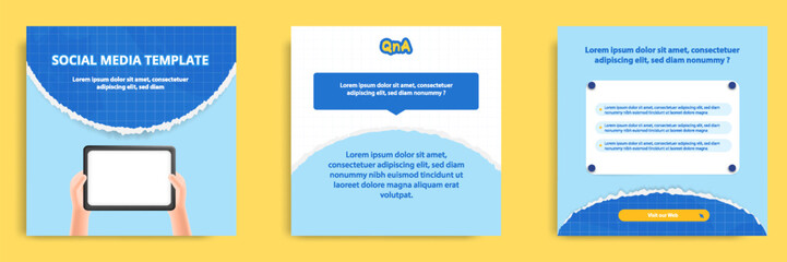 Social media carousel post banner layout for tips, did you know, podcast, motivation, self-development, product, service knowledge template. Torn paper design element and texture